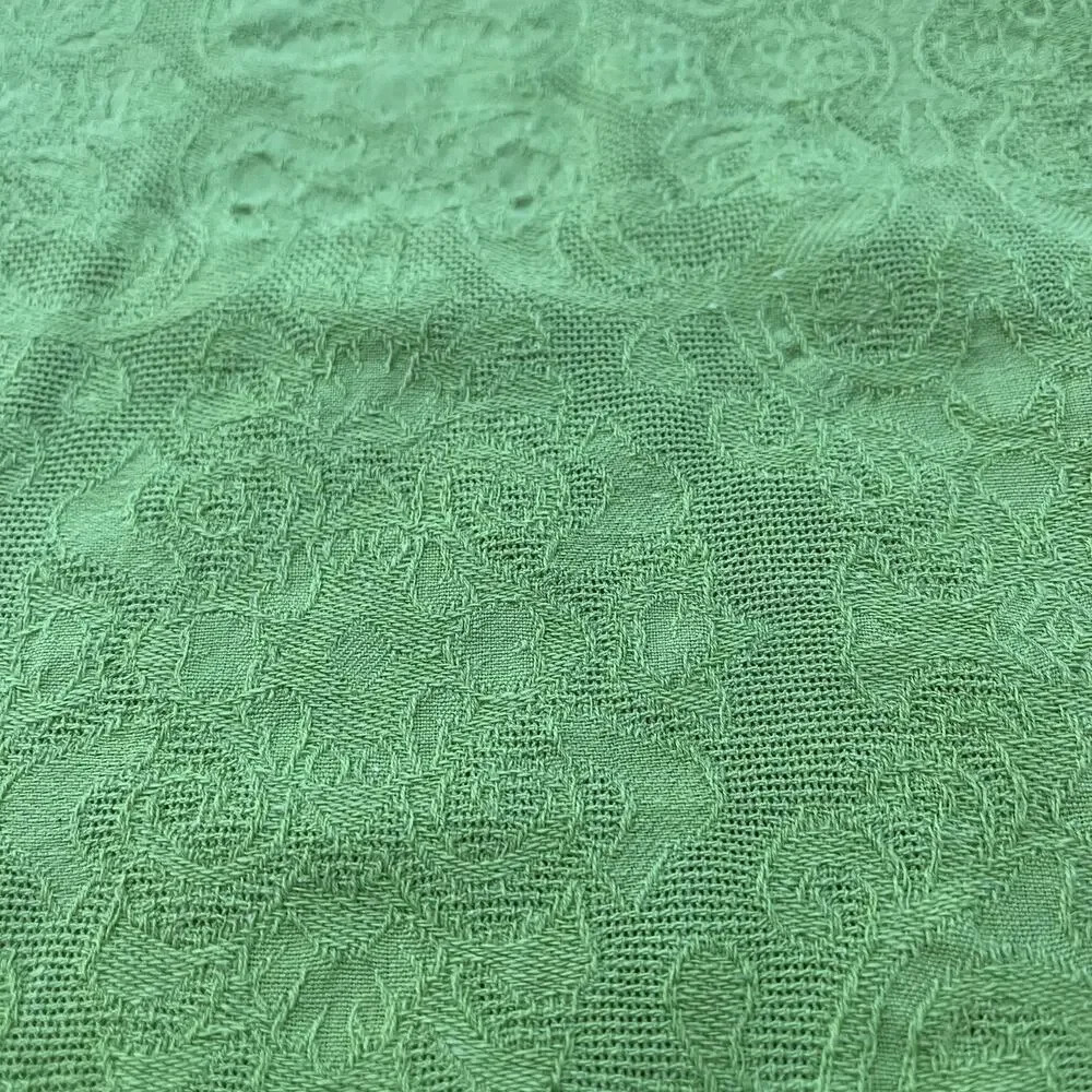 Green Floral Brocade Fabric Tablecloth 46 x 61